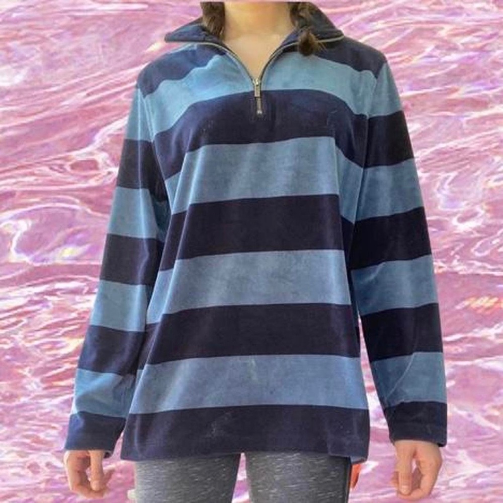 Ralph Lauren Blue Striped Long Sleeve Quarter Zip Pullover